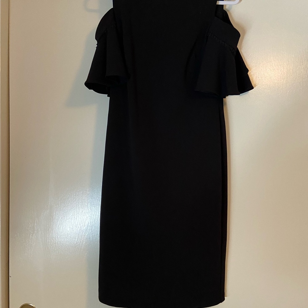 Calvin Klein Black Ruffled Cold Shoulder Sheath Dress